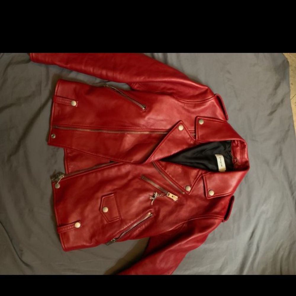 Coach Moto Ruby Red Leather Jacket